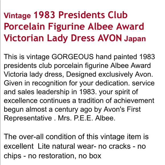 Vintage Avon Lady Albee Award figurine 1983 - Picture 2 of 6